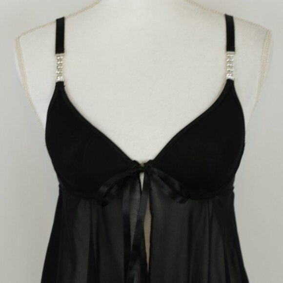 The Escante Collection Women's Small Black Embellished 2 Piece Lingerie Set - Picture 2 of 6